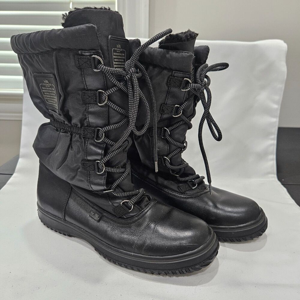 Coach Womens Sage Boots Size 8 Black Lace Up Mid Calf Insulated Outdoor Hiking